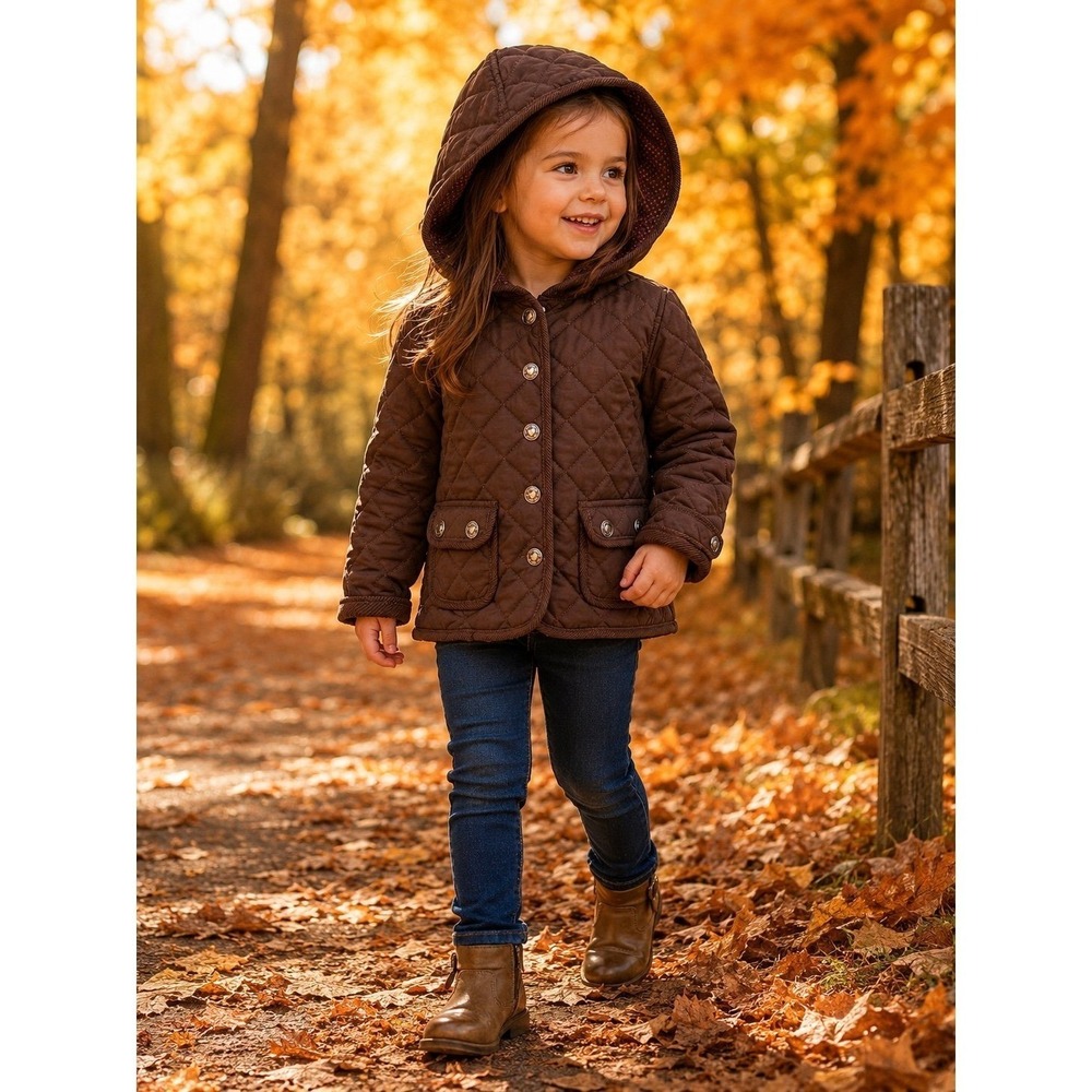 Baby Gap‎ Toddler Girls Brown Quilted Hooded Jacket Coat Size 3 Years